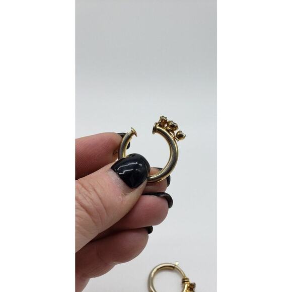 Vintage Antique Gold Hoop Earrings Rhinestones Non Pierced Push Back Clip - Picture 11 of 16